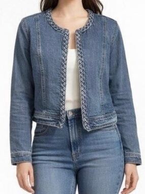 Blue Cotton Denim Jean Jacket Crop Bolero Coat Blazer Size Medium